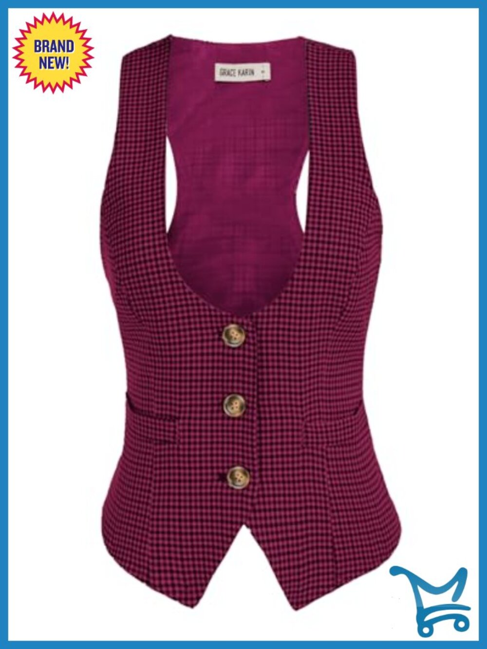 Dressy Casual Sleeveless Button Waistcoat Suit Vest Top for Work Office